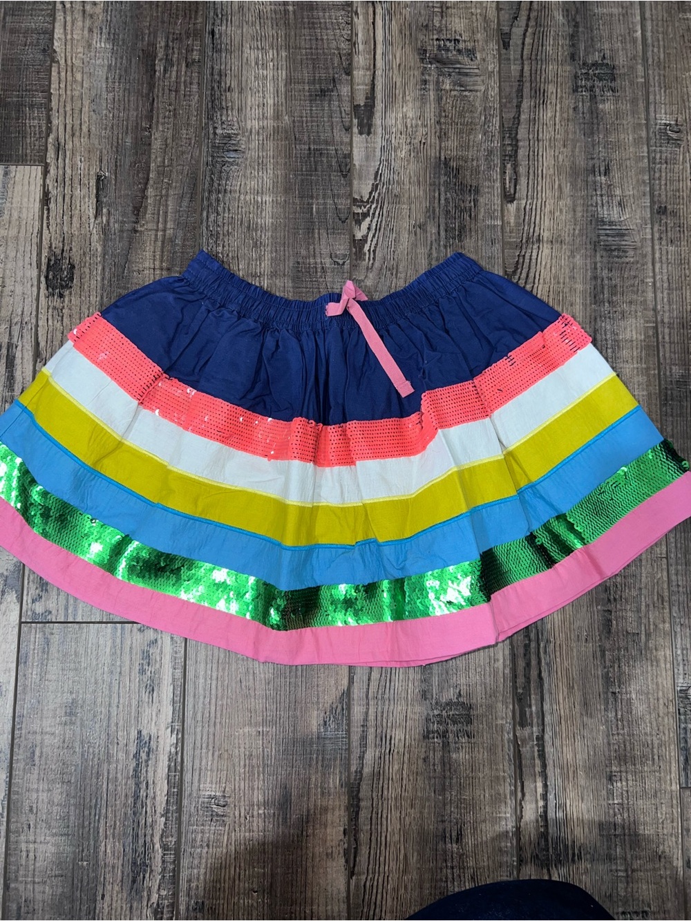 Mini Boden Navy & Pink Multi-Striped Sequin Trim Skirt